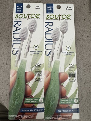 LOT OF TWO (2) - Radius Source Toothbrush and 2 Replacement Heads each - Soft