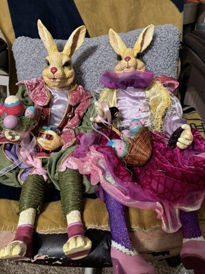 TWO Vintage Posable 25  tall decorative Easter Bunnies - Festive