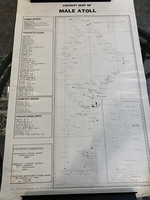 Vintage Tourist Nautical Map of Male Atoll Republic of Maldives Sri Lanka