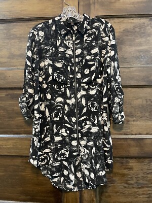 Rock & Republic Women's Size M Full Zip Tunic Black/White With Chest Pockets New