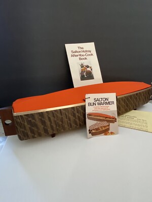 Nwt! Mcm Retro Salton Hotray Bun Bread Warmer Orange Fabric Cover! Wicker Base