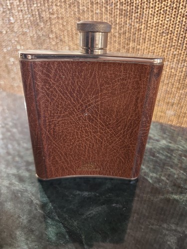 帽子 vintage leather damage hunting cup  used Leather Wrapped Vintage Glass Hip Hunting Flask Gold Cap 4