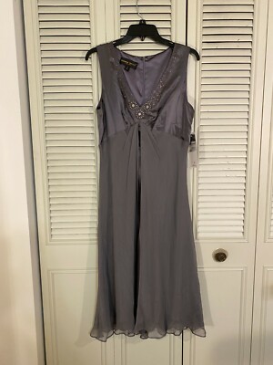 Donna Ricco New York Beaded V Neck Draped Lined Dress Size 12 Graphite NWT!