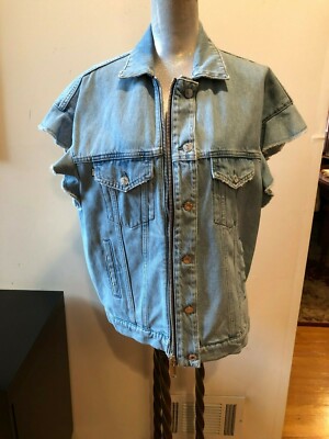 NEW MSGM MILANO DENIM RAFFLE SLEEVE BLAZER JACKET SIZE M MADE IN ITALY SZ 42