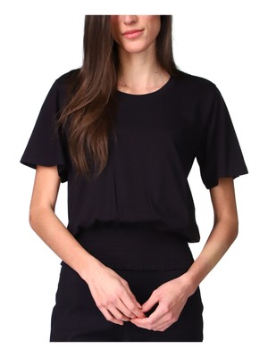 

Женский черный топ с короткими рукавами и круглым вырезом MICHAEL KORS для работы Petites