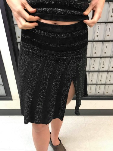 Tamara Catz M Black/Silver Halter&Short Skirt Knit 2 Piece Set New with Tags