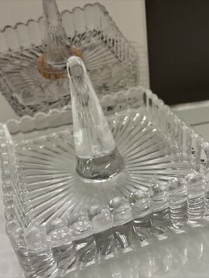 Studio Crystal by Godinger Square Crystal Ring Holder Clear Faceted Jewelry Tray