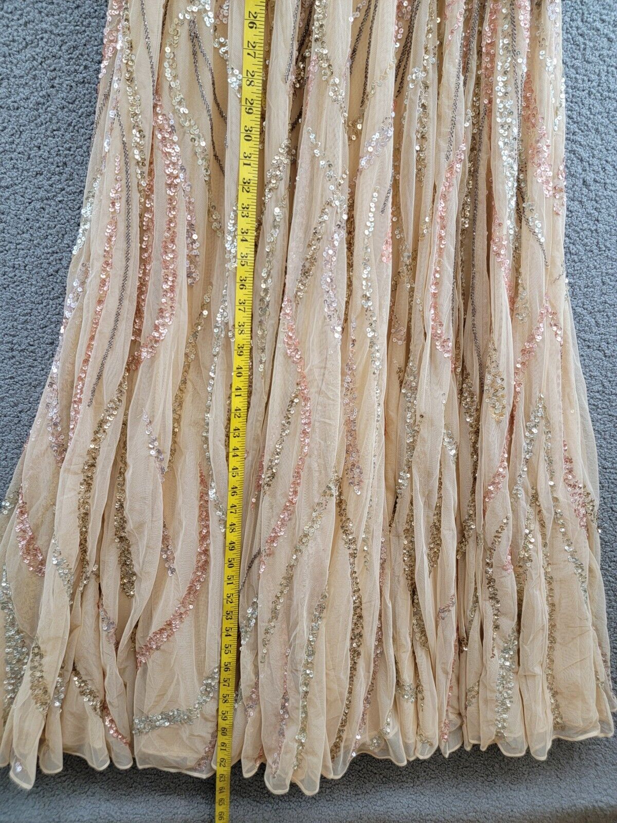 MAC DUGGAL Embellished Cap-Sleeve Gown Women's 10 Yellow Gold Back Zip Closure - Picture 7 of 17