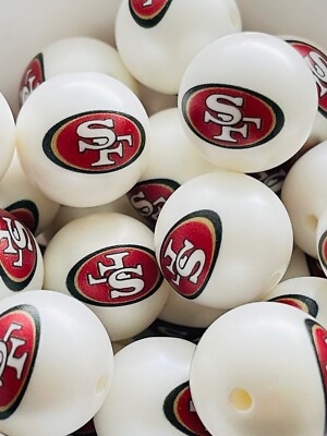 5 Pcs 49ers Football Beads, 16mm Acrylic For Bracelets, For DIY, Fits Pens