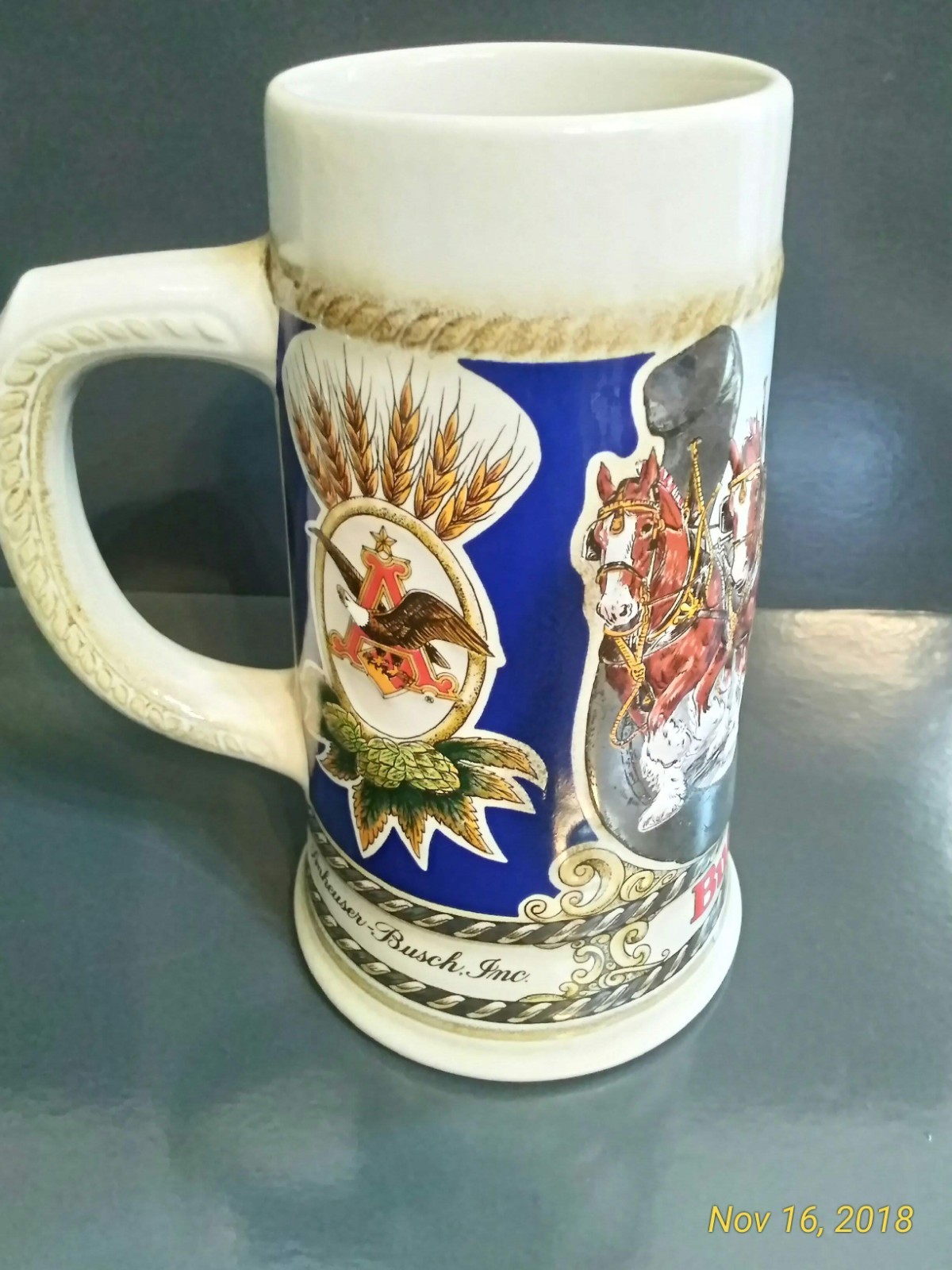 Vintage Budweiser 1986 Horseshoe Beer Stein by Staffel Stoneware West Germany