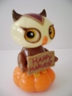 Solar Powered Dancing Owl Bobble Head ~ Holding Sign 