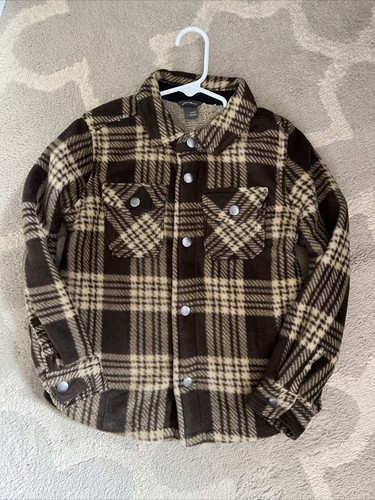 Eddie Bauer Boys Sherpa Lined Snap Front Plaid Shirt Jacket