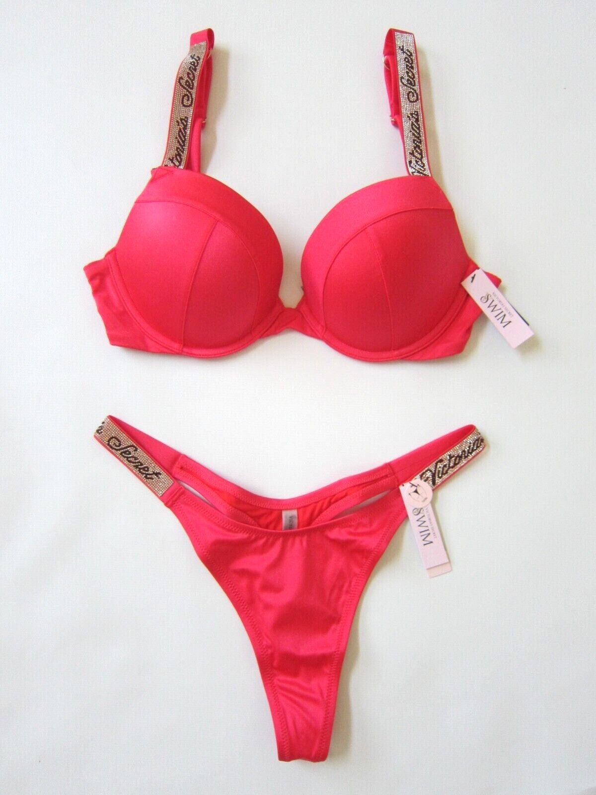 LOT Victoria Secret SHINE Script SEXY TEE THONG BIKINI SWIM SUIT 36 38 C D M Set