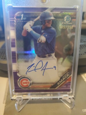 Miguel Amaya 2019 Bowman Chrome Purple Refractor Auto /250 1st Chicago Cubs
