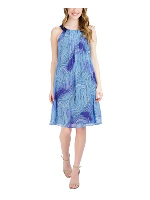 SIGNATURE BY ROBBIE BEE Womens Blue Sleeveless Shift Dress Petites PS