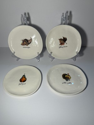 (4) VINTAGE M STUDIOS MAGENTA FALL DESSERT PLATES ORIGINAL RAE DUNN THANKSGIVING