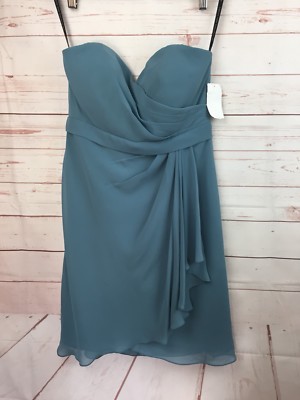 JENNY YOO Size 2 Chiffon Bridesmaid Dress Muted Green Strapless Ruffle NWT $250