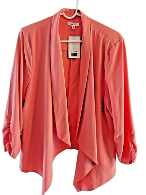 Mine Too NWT Women Peach Open Front Blouse ASYMMETRICAL 3XL 3/4 Sleeve