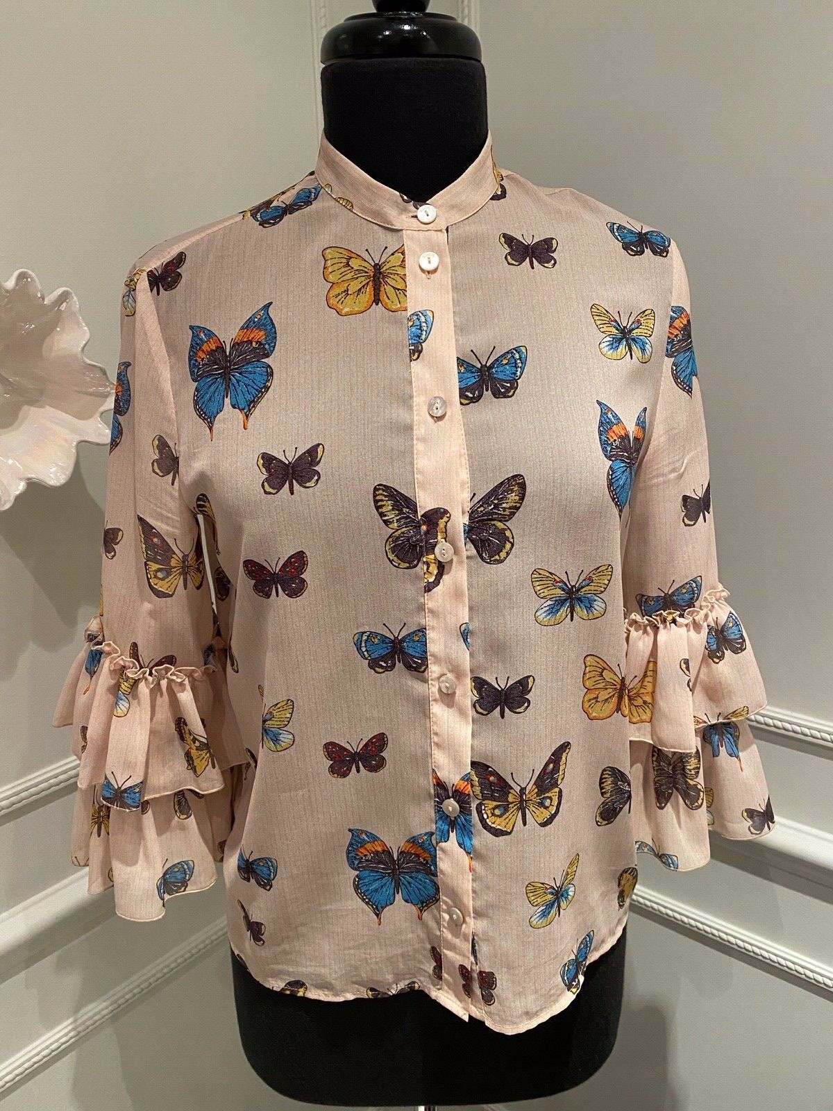 BLUGIRL BLUMARINE Rose Butterflies Art Button Up Blouse