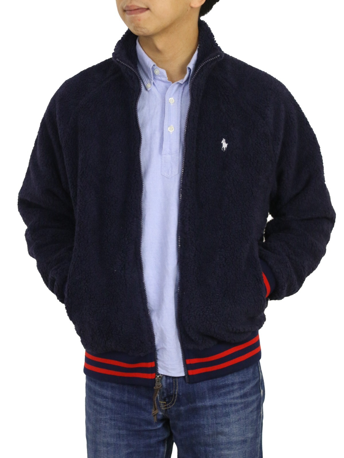 Polo Ralph Lauren Retro Pile Full Zip Fleece Jacket Coat - Navy -