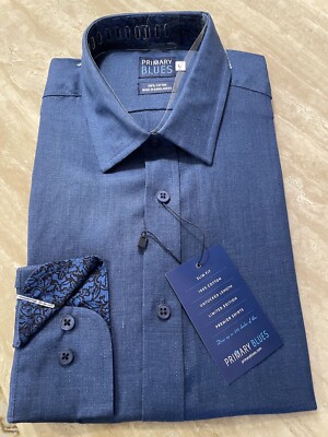 Primary Blues Collared Long Sleeve Button Up Men s Shirt Large Slim
