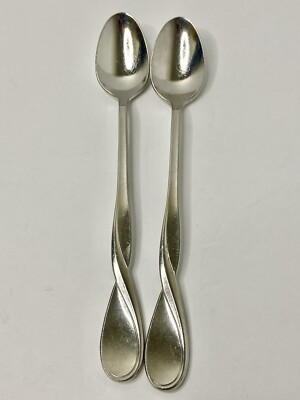 Oneida AQUARIUS Twist Glossy Stainless 7 3/8  Iced Tea Spoons USA Lot Of 2 #9