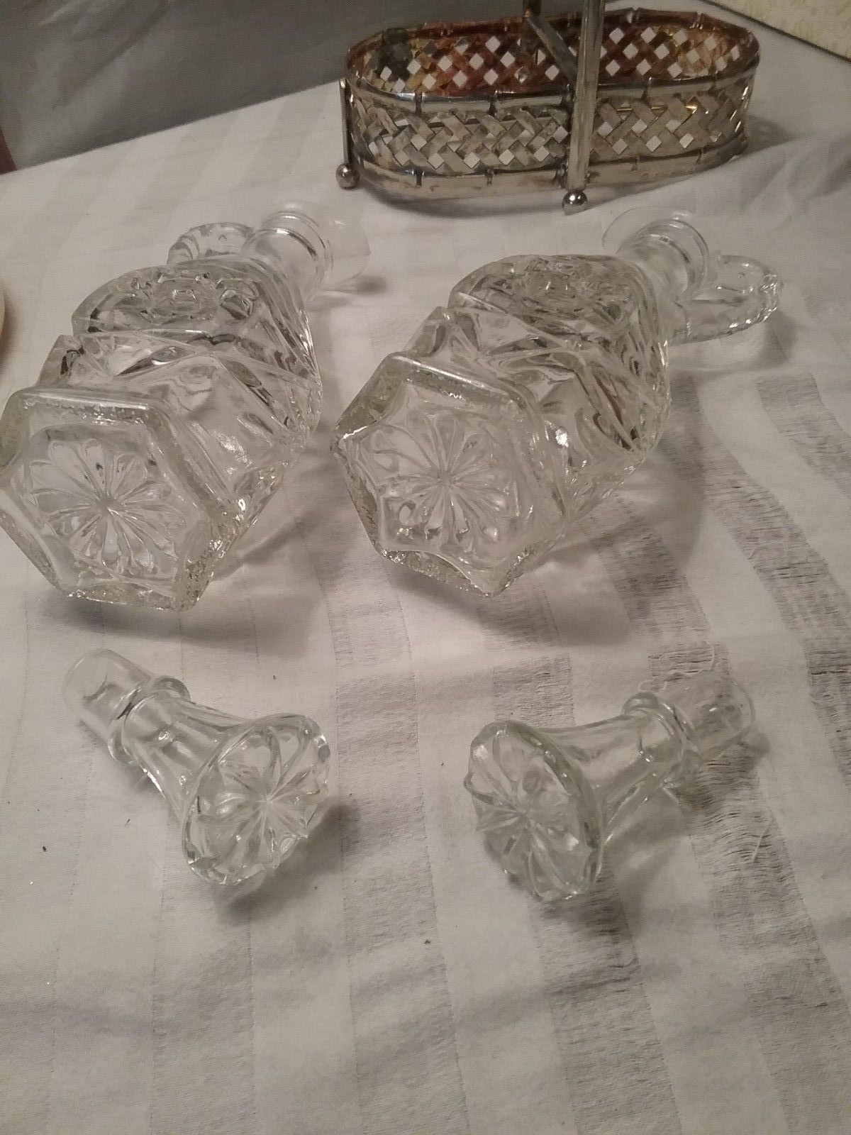 Crystal Oil and Vinegar Set in Metal Holder