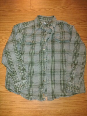 Gander Mountain Shirt Mens L Green Gray Plaid Flannel Guide Series Outdoor