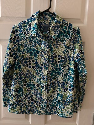 KORET Women's Jean Jacket Blue/Green Floral Button Down, Size M