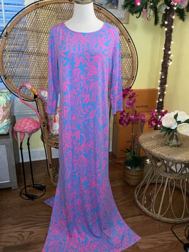 Pre-owned Lilly Pulitzer Morgann Maxi Aura Pink Leaf An Impression Size Xl In Multicolor