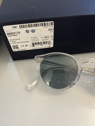 Pre-owned Oliver Peoples Gregory Peck Sun 47mm Crystal/blue Photochromic Msrp$487