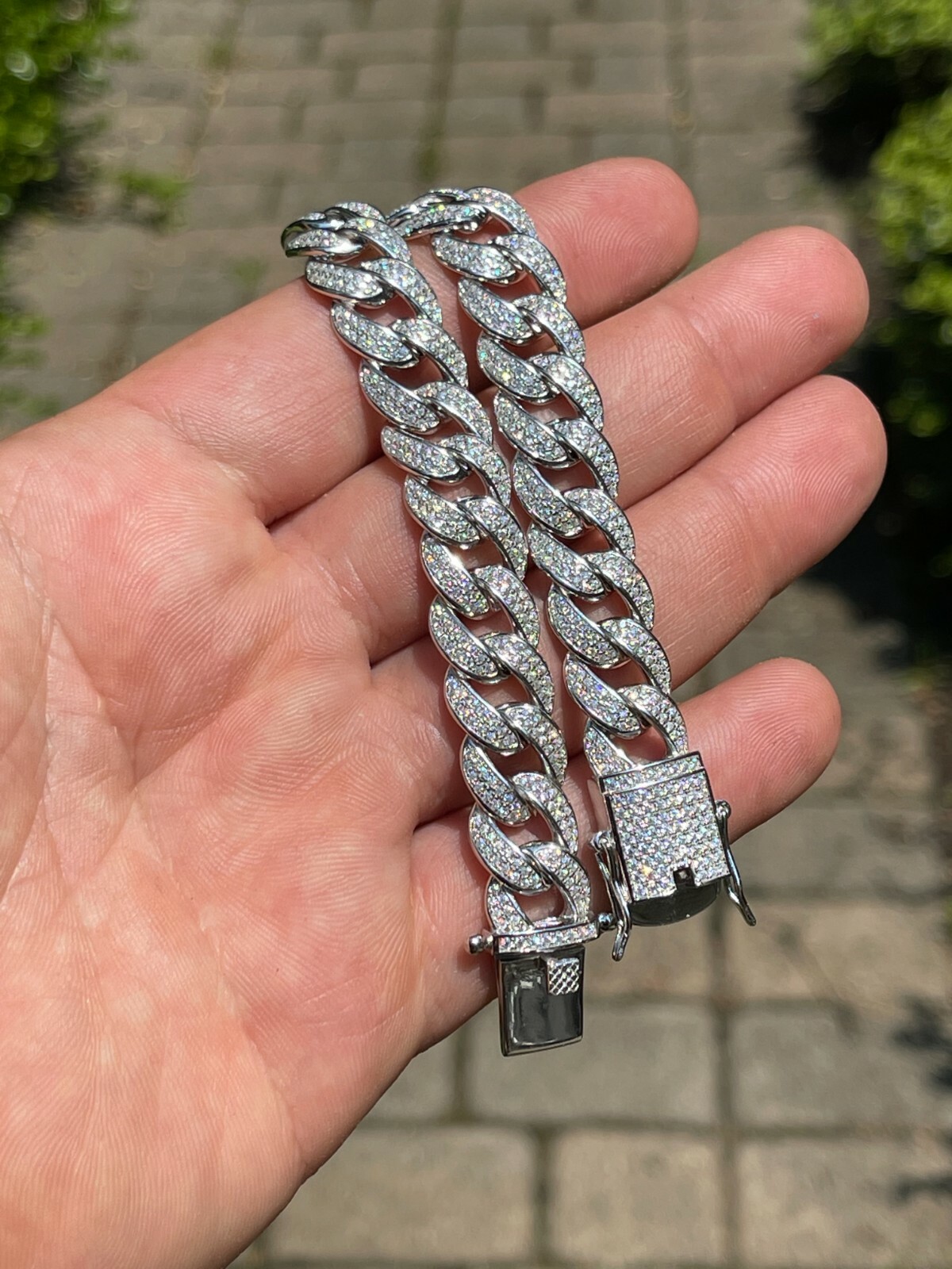 Pre-owned Silver Mens Miami Cuban Link Chain Real Iced Moissanite - Passes Tester 12mm In