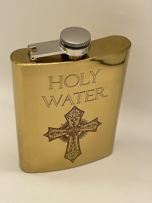 Flask 8 oz Black Gold Color Steel Screw Down Cap Hip Pocket Liquor