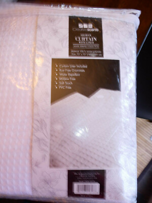 CREATIVE SCENTS WHITE WAFFLE SHOWER CURTAIN  WITH LINER  NEW