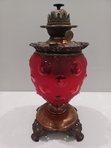 Pittsburgh Glass RED CARDINAL Bull's Eye Parlor Oil Lamp