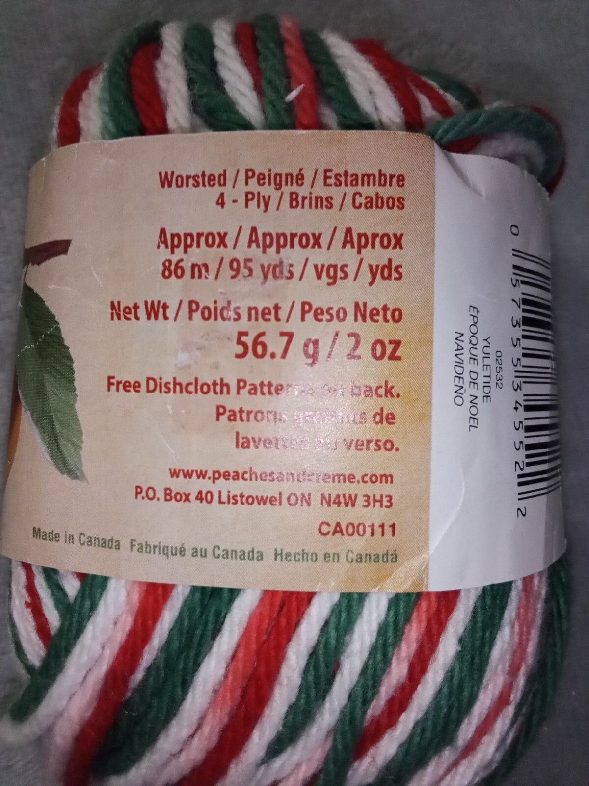 3-Skeins Peaches & Creme Cotton Yarn Yuletide (2oz 95yds ea)