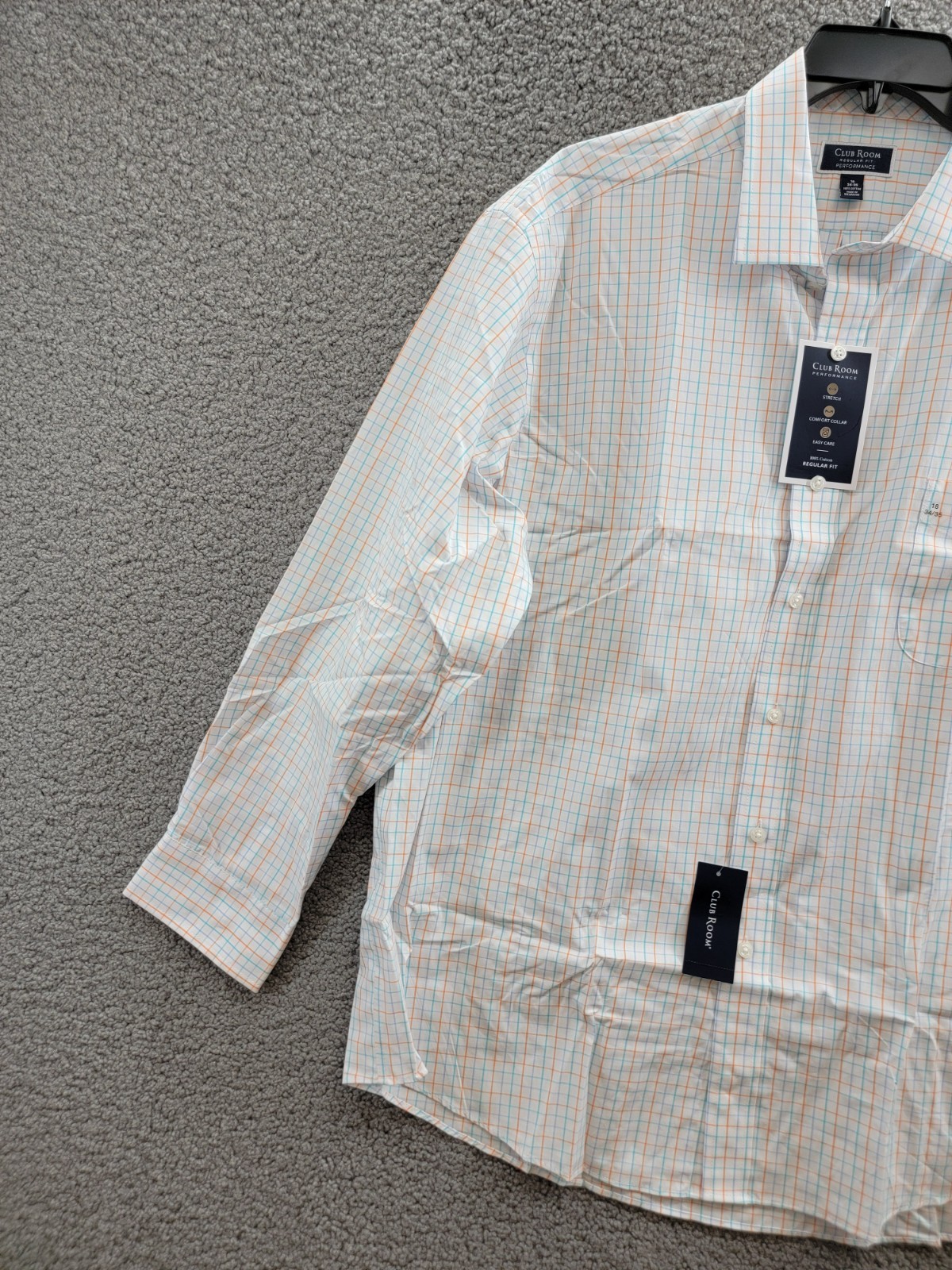 Club Room Regular Fit Performance Dress Shirt Men's 18 34-35 Orange/Aqua L/S - Picture 5 of 19