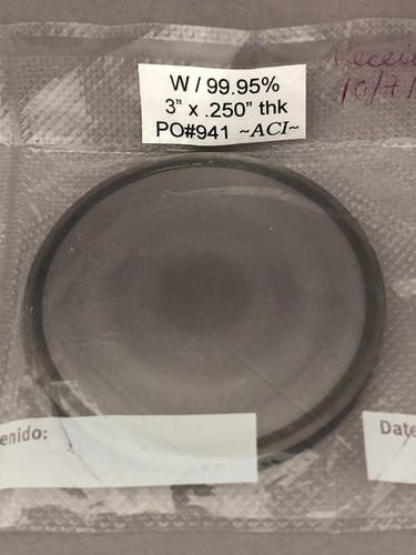 Tungsten (W) Sputter Target 99.95%, Pure, 3.0