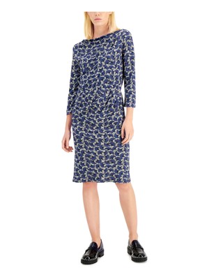 

MAXMARA Женское темно-синее трикотажное платье-футляр с рукавом 3/4 ниже колена, Navy