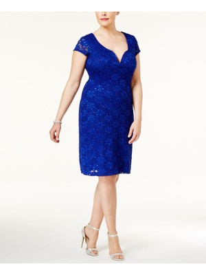 CONNECTED APPAREL Womens Blue Cap Sleeve Above The Knee Sheath Dress Plus 18W