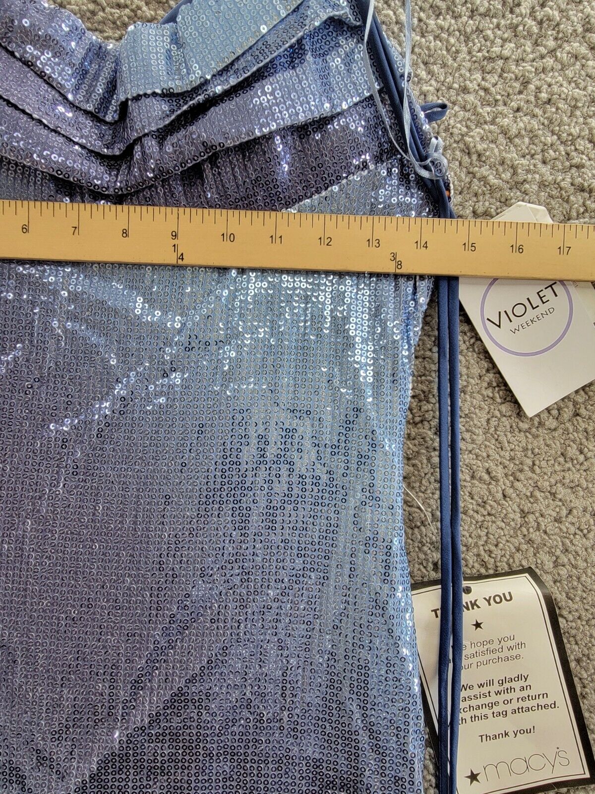 Violet Weekend Strappy Ombré Sequin Gown Juniors' Gradient Blue Lace Zip 3/4 - Picture 5 of 16