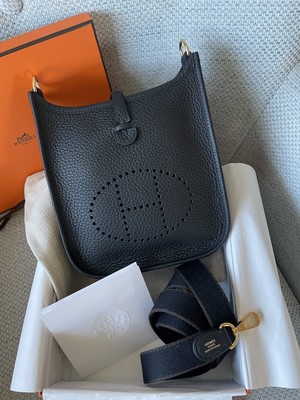 Brand New HERMES Mini Evelyne TPM Shoulder Bag In Black With Gold HW - Limited
