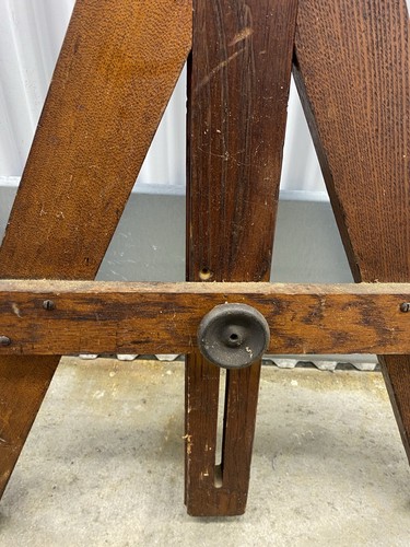 Rare Antique Adjustable Industrial Oak And Iron Drafting Table Legs Only No Top