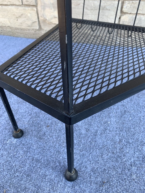 Mid Century Modern Black Iron Wedge End Table w/ Magazine 