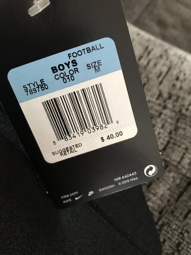 NWT Nike Boys Black Football Padded Integrated Pants White Youth Size Medium M