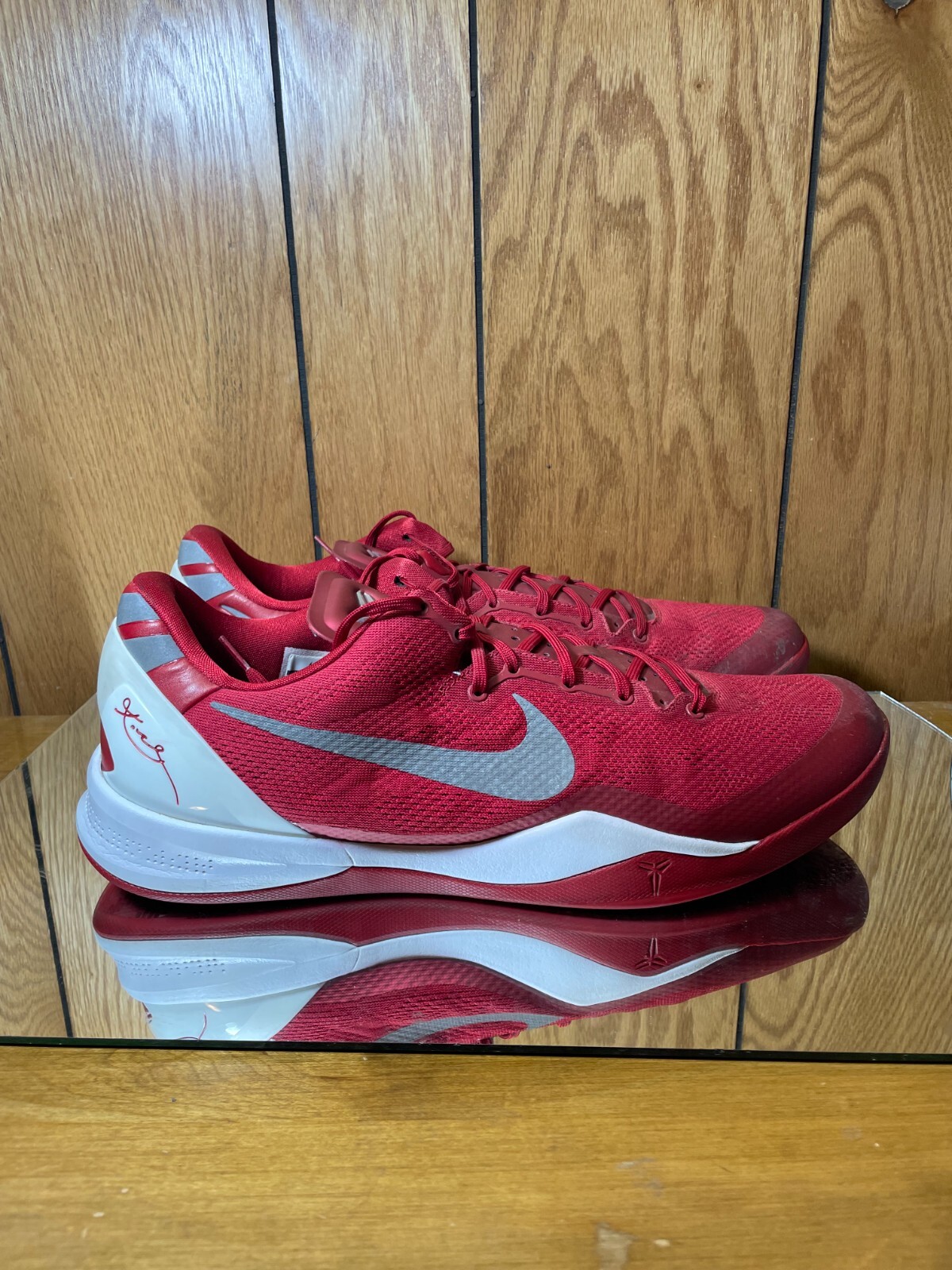 Nike Kobe 8 System TB Gym Red-Metallic Silver-White Sz 16.5 Nike Kobe 8 System TB Gym Red-Metallic Silver-White Sz 16.5
