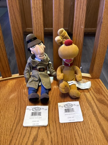 Disney Store Inspector Gadget And Brain Bean Bag Plush 10&rdquo; Dolls