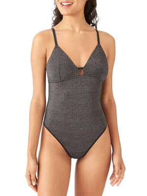 B.TEMPTD Женское черное боди-стринги с глубоким вырезом и регулируемой замочной скважиной M