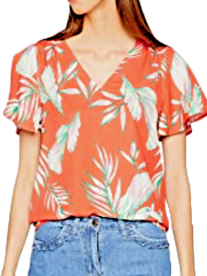 Vero moda size XL 16 red vibrant floral short sleeve Maharete blouse TOP summer