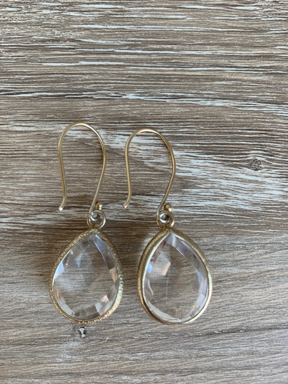 Novica Clear Quartz Pear Dangle Drop Earrings Gold Vermeil RETAIL $118.99